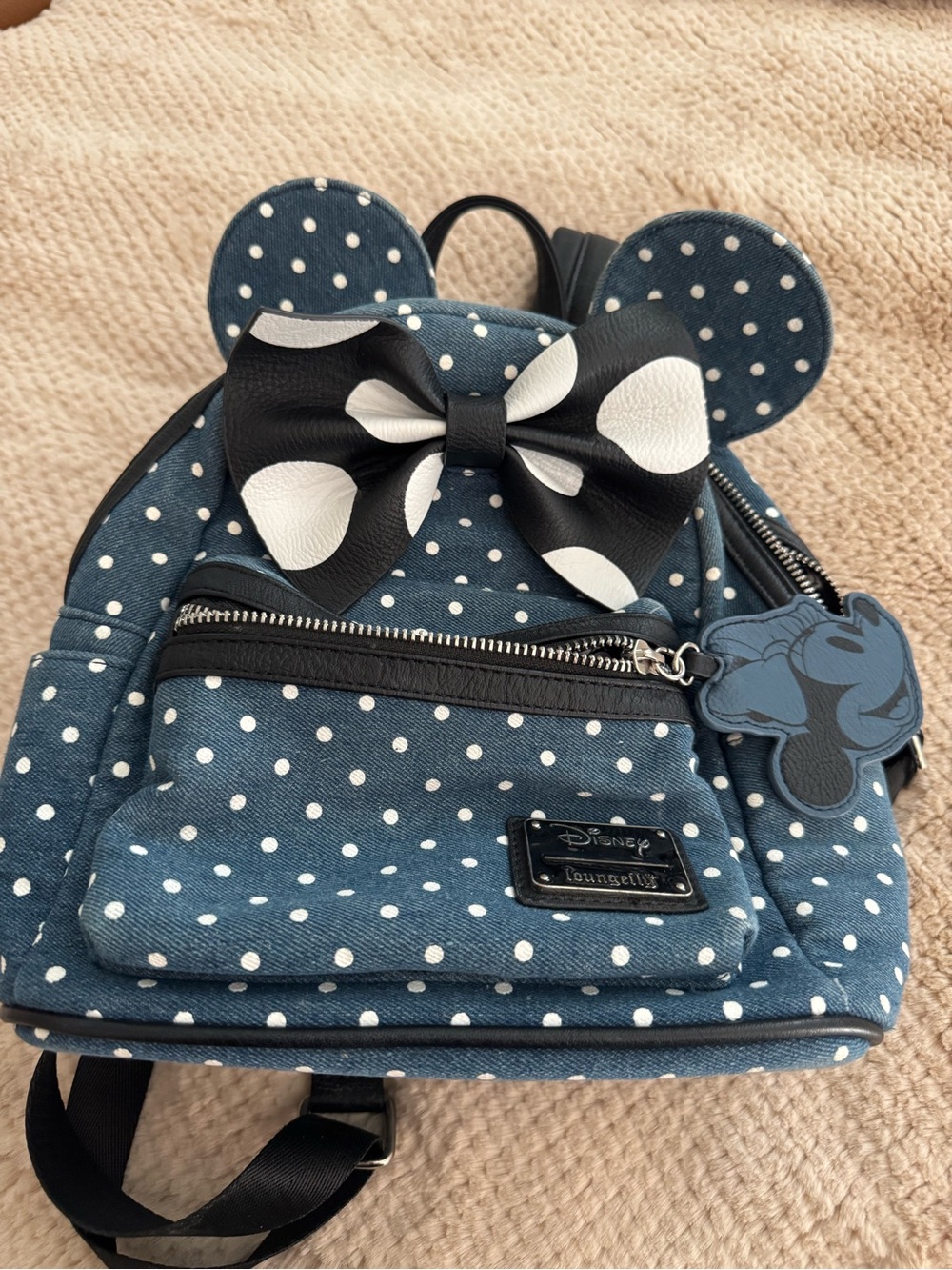 Loungefly Blue Polka Dot Minnie Ear Mini Backpack with Bow Charm